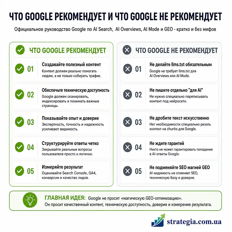 Схема GEO оптимизации на основе официального руководства Google для AI-поиска
