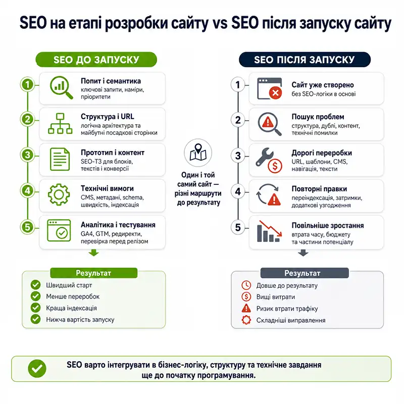 Порівняння SEO на етапі розробки сайту і після